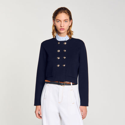 Cardigan with removable ruffled collar | Sandro
