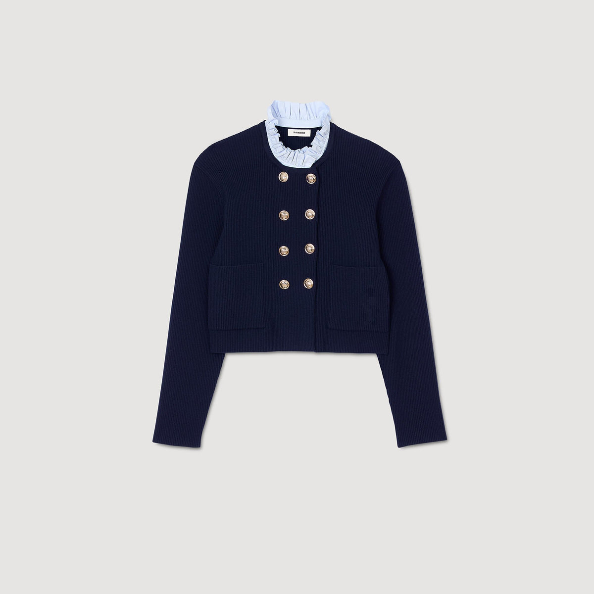 Cardigan with removable ruffled collar | Sandro