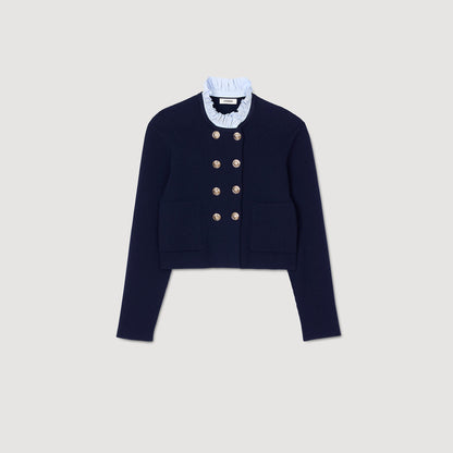Cardigan with removable ruffled collar | Sandro