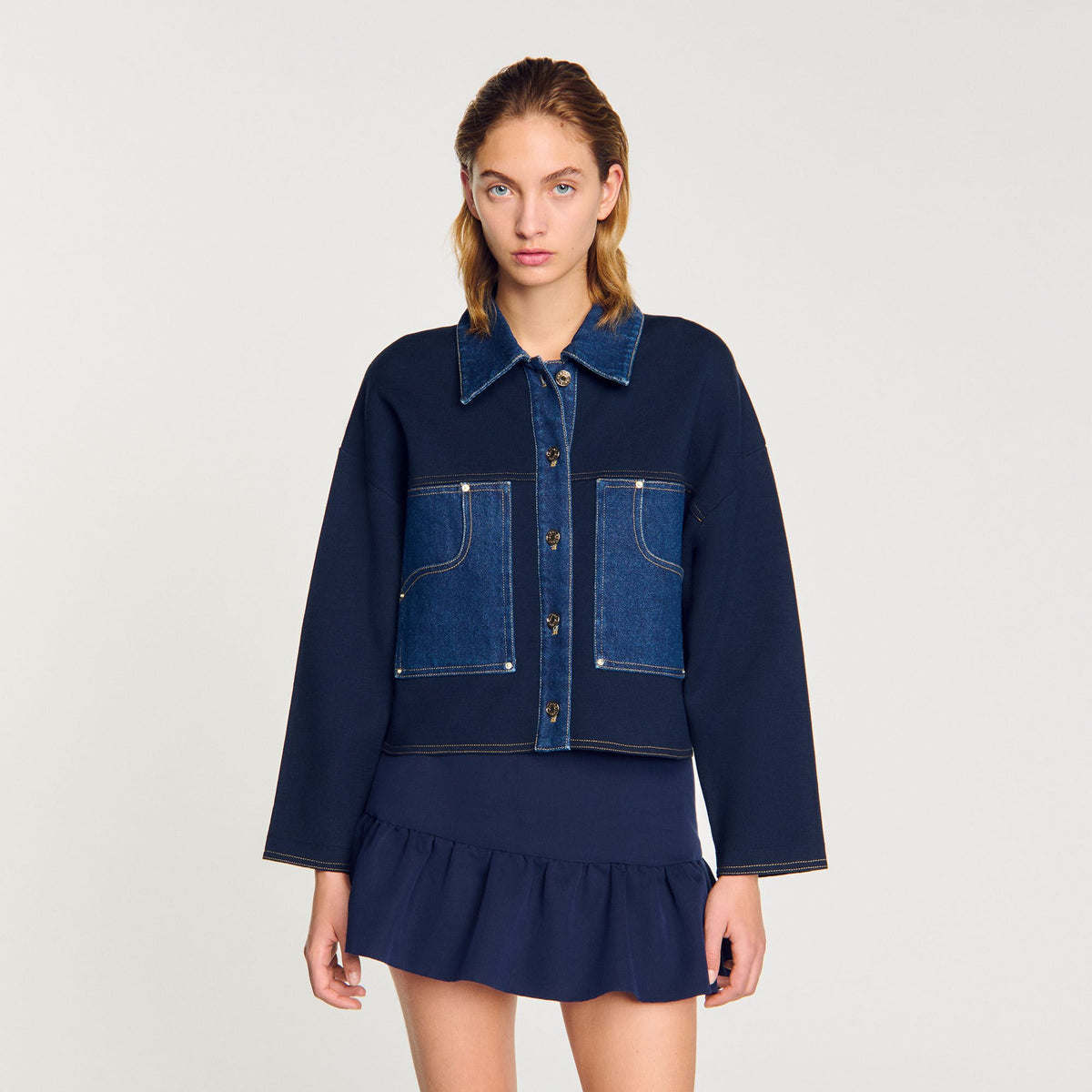 Denim detail cardigan | Sandro