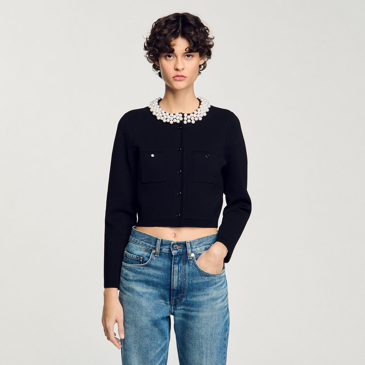 Cardigan with beaded collar | Sandro