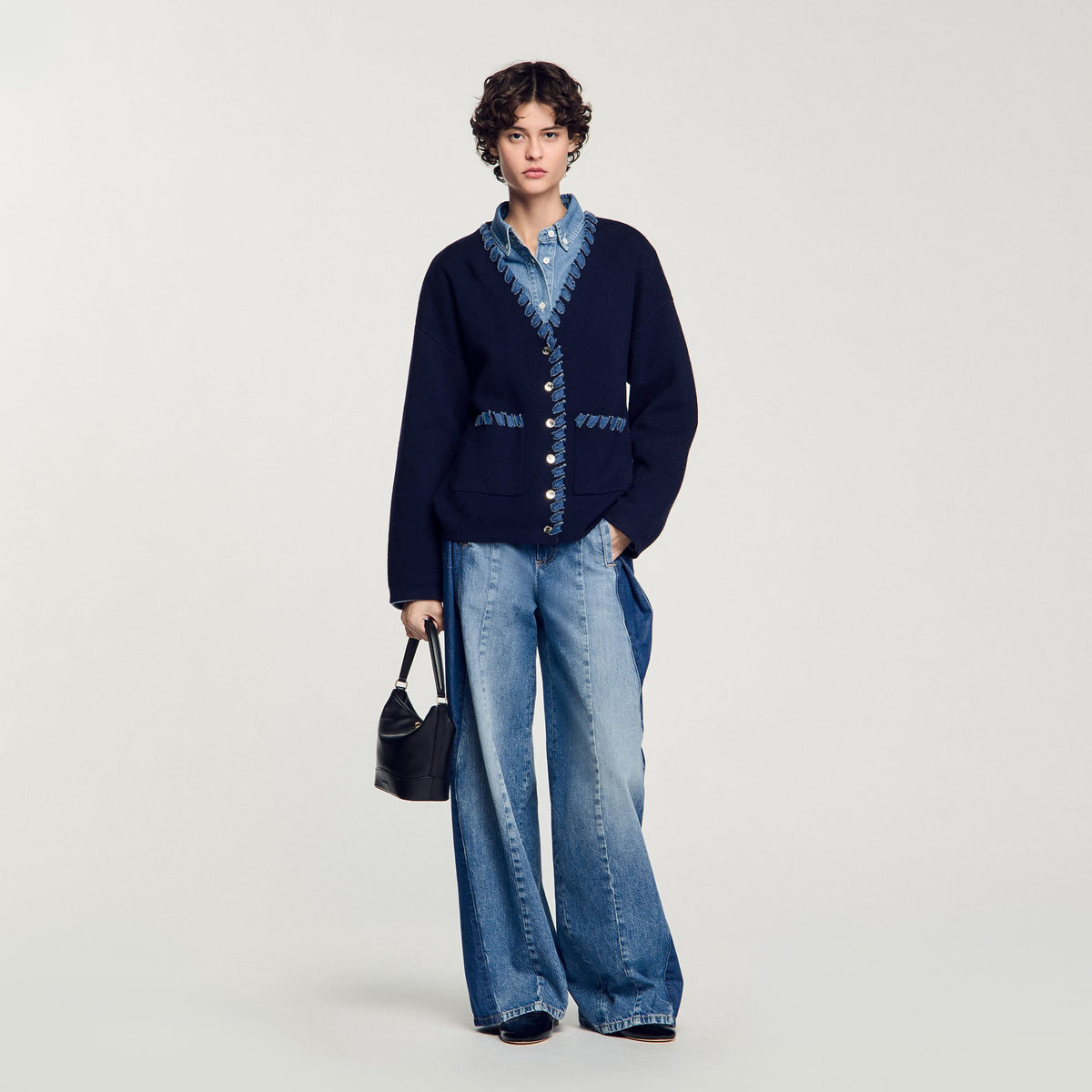 Cardigan with denim details | Sandro