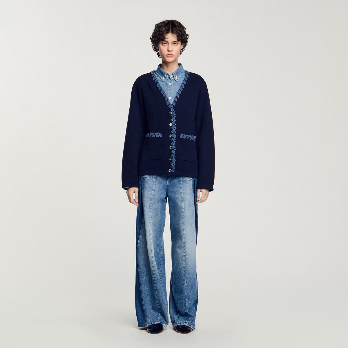 Cardigan with denim details | Sandro