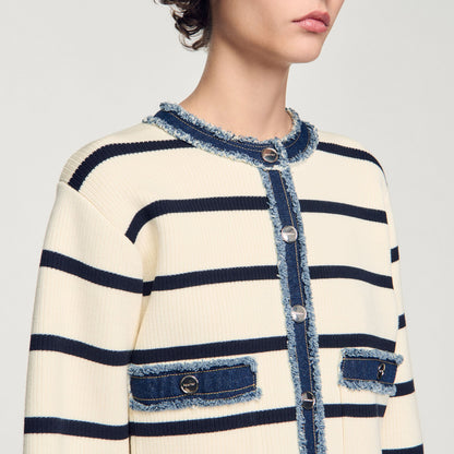 Striped cardigan with denim details | Sandro