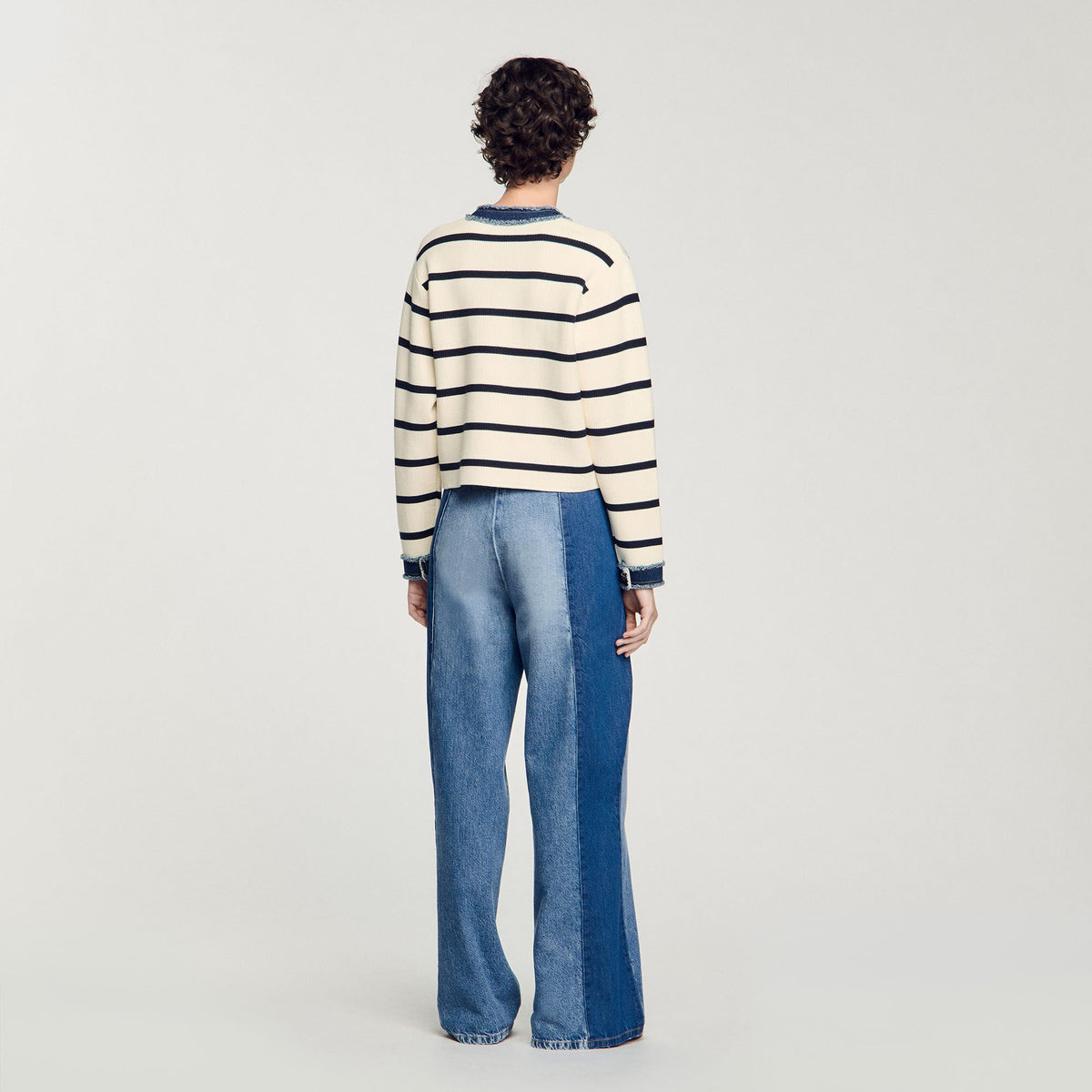Striped cardigan with denim details | Sandro
