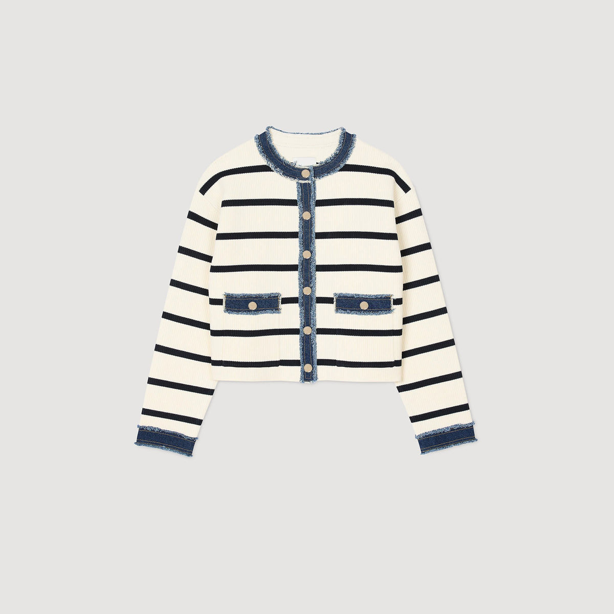 Striped cardigan with denim details | Sandro