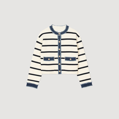 Striped cardigan with denim details | Sandro