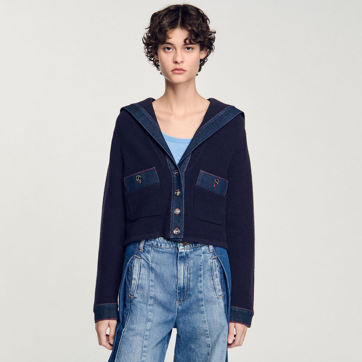 Cardigan with denim details | Sandro