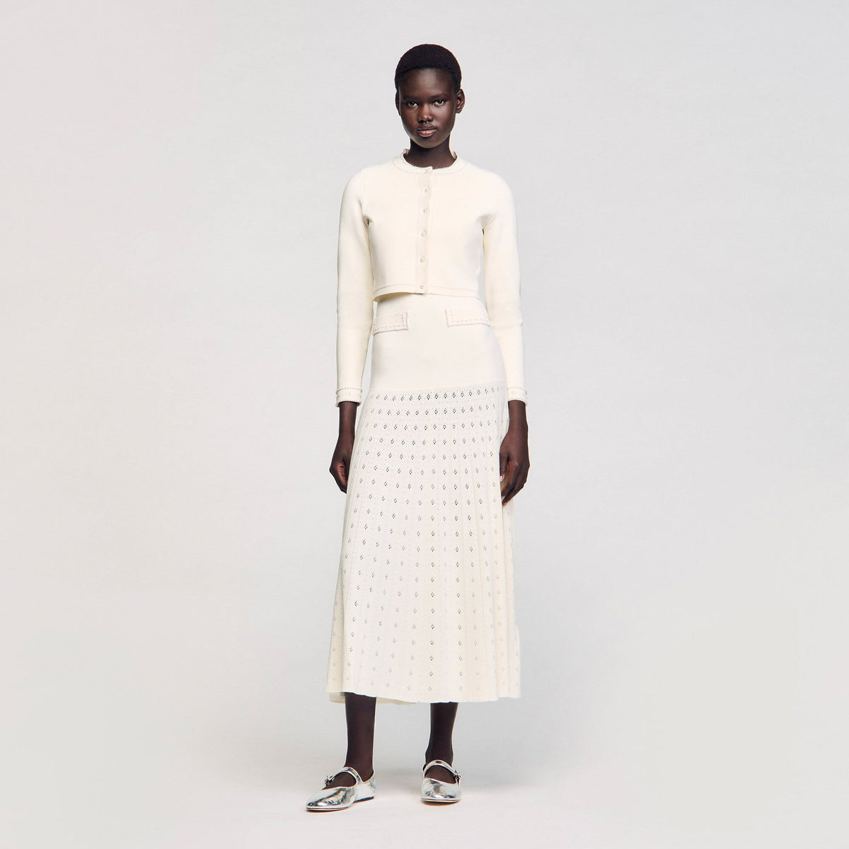 Cropped cardigan with pearl buttons | Sandro