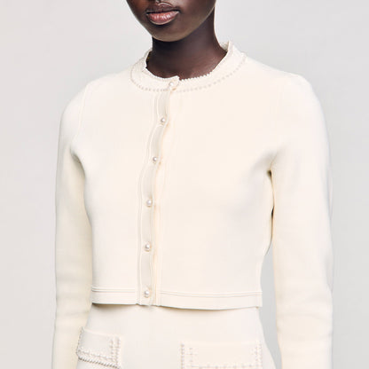 Cropped cardigan with pearl buttons | Sandro