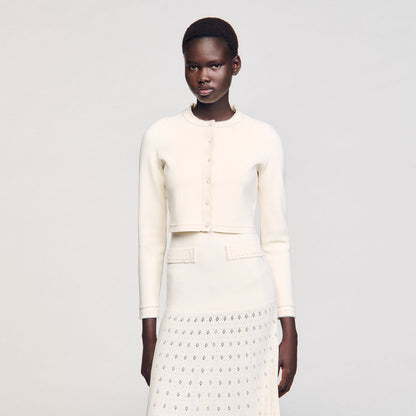 Cropped cardigan with pearl buttons | Sandro