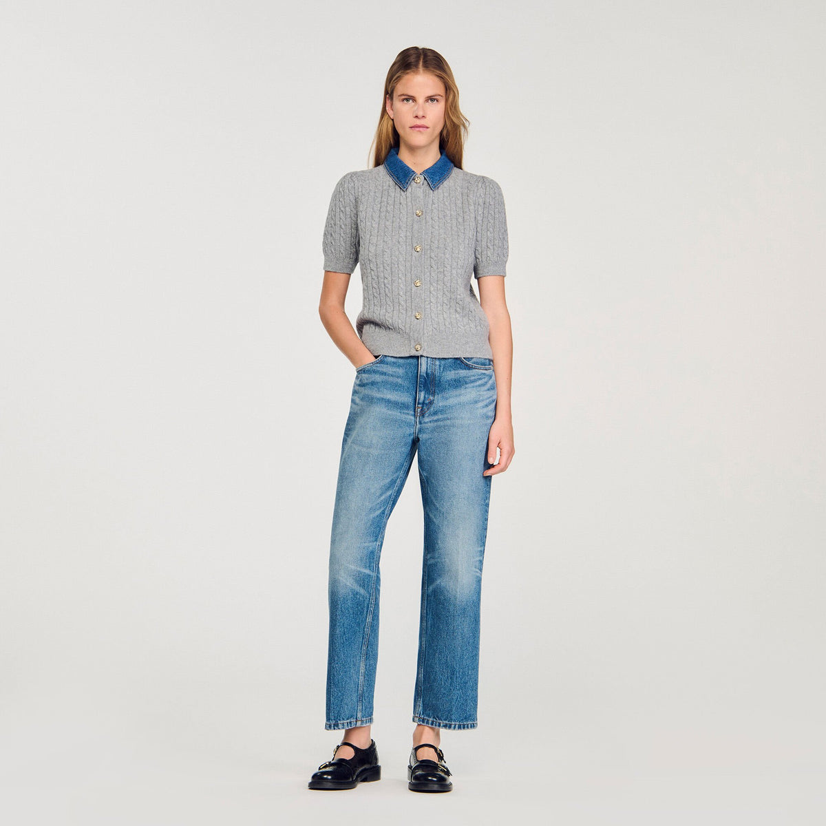 Cardigan with denim collar | Sandro
