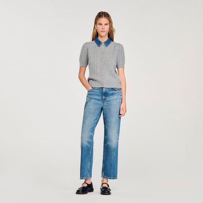 Cardigan with denim collar | Sandro