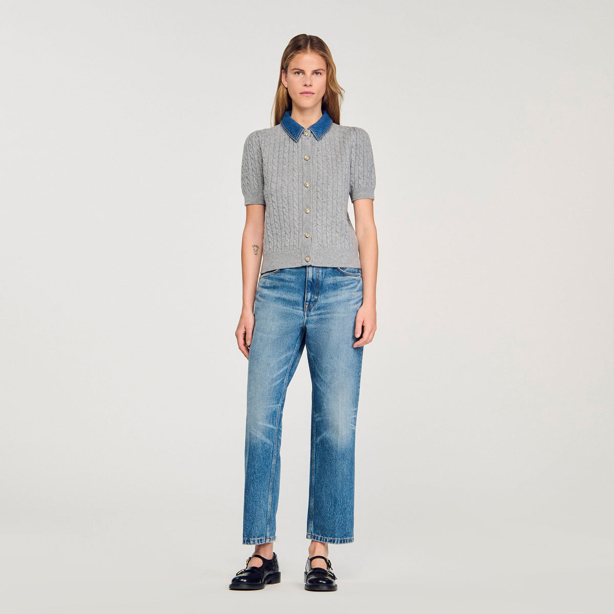 Cardigan with denim collar | Sandro