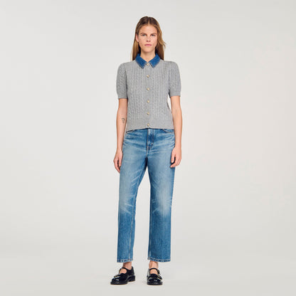 Cardigan with denim collar | Sandro