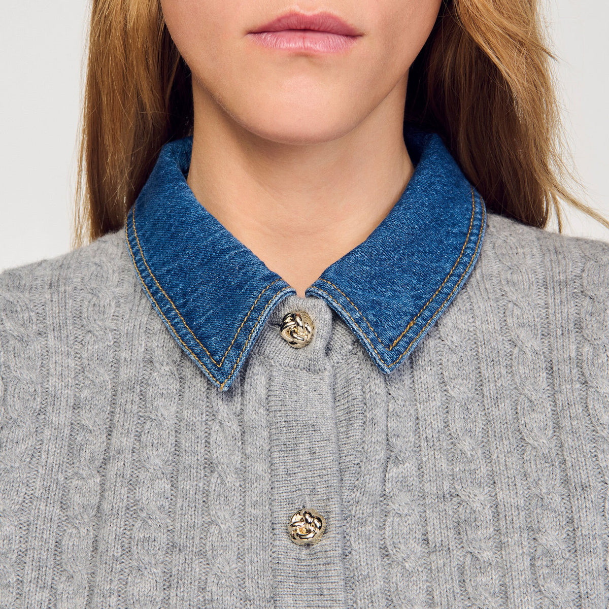 Cardigan with denim collar | Sandro