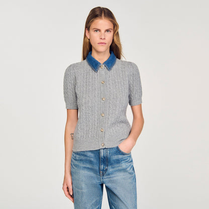 Cardigan with denim collar | Sandro