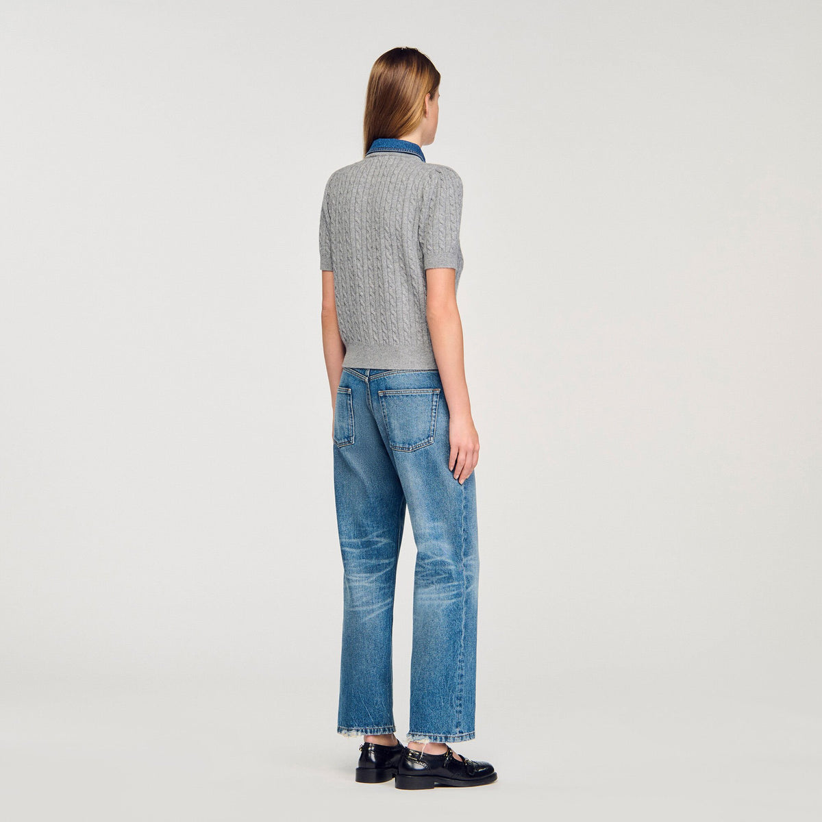Cardigan with denim collar | Sandro