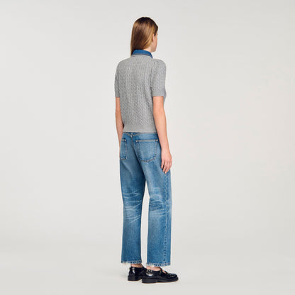 Cardigan with denim collar | Sandro