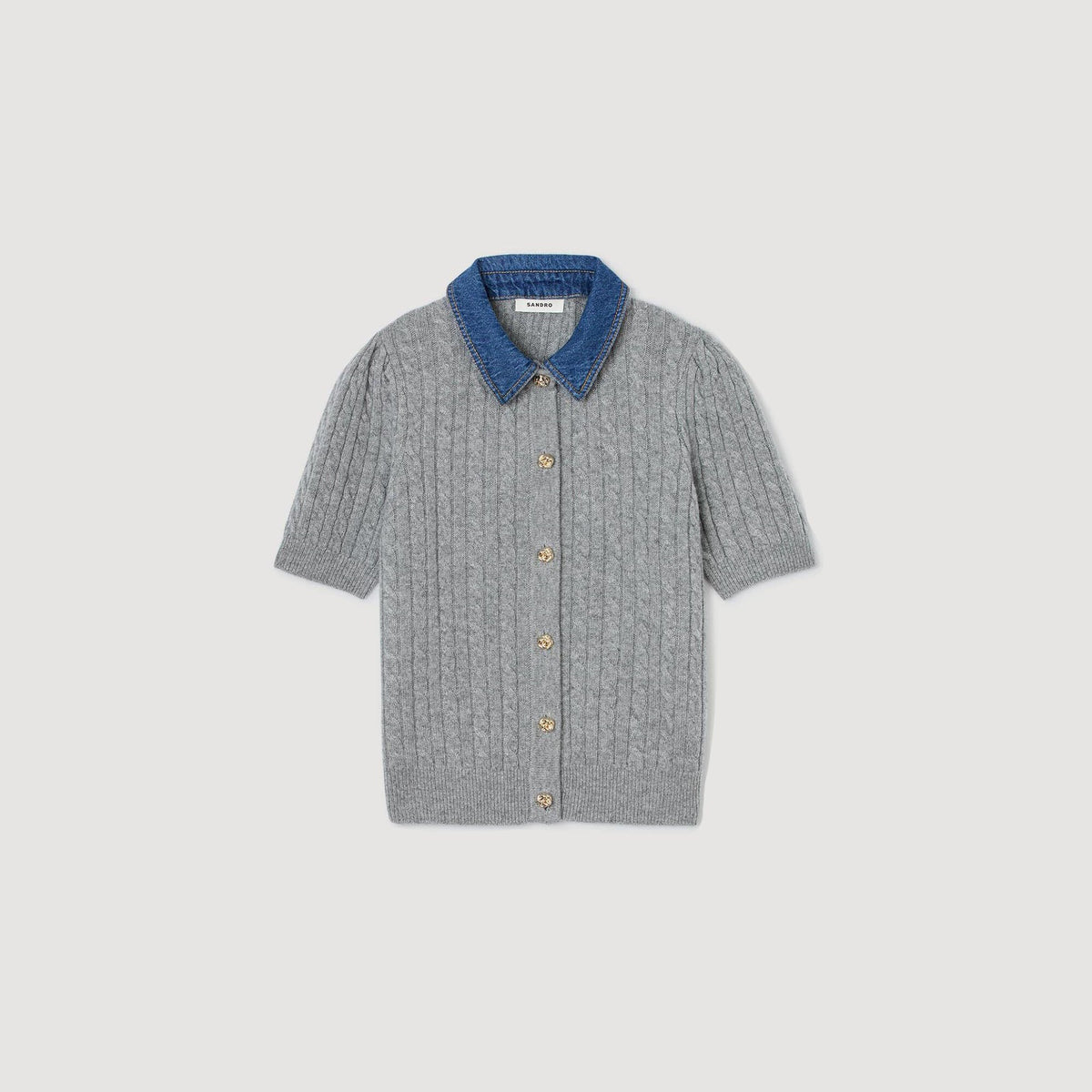Cardigan with denim collar | Sandro