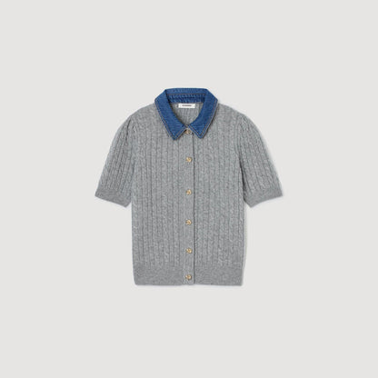 Cardigan with denim collar | Sandro