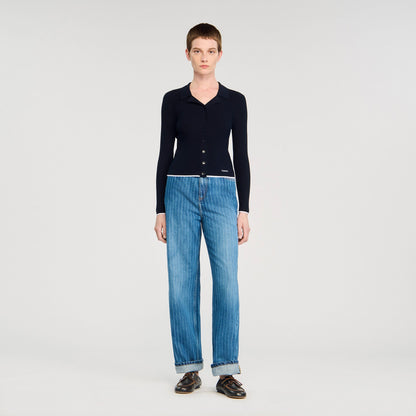 Cropped polo collar cardigan | Sandro