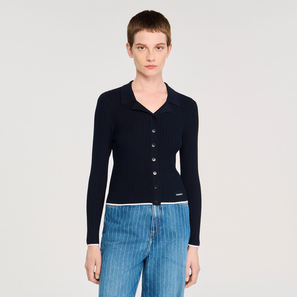 Cropped polo collar cardigan | Sandro