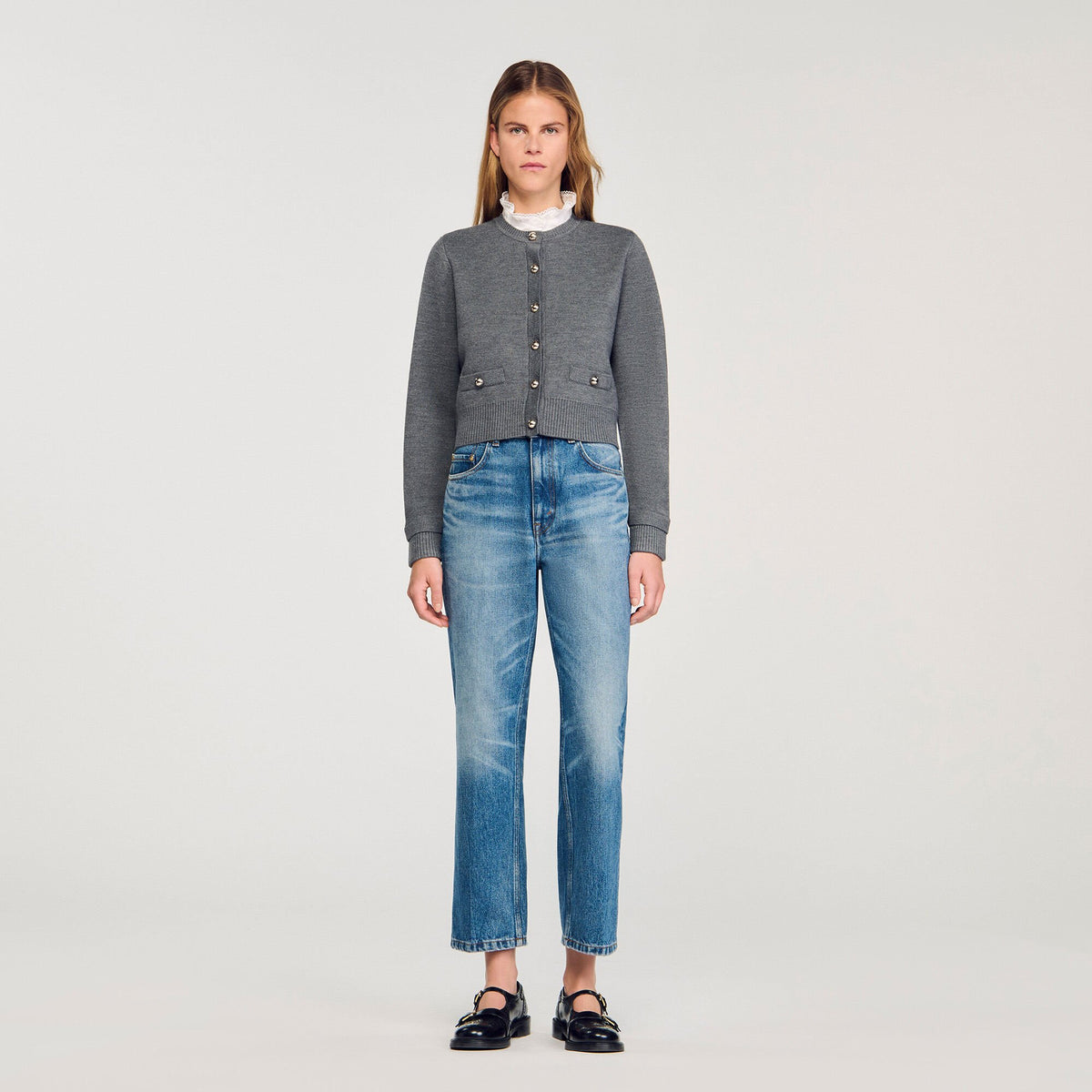 Cardigan with detachable ruffle collar | Sandro