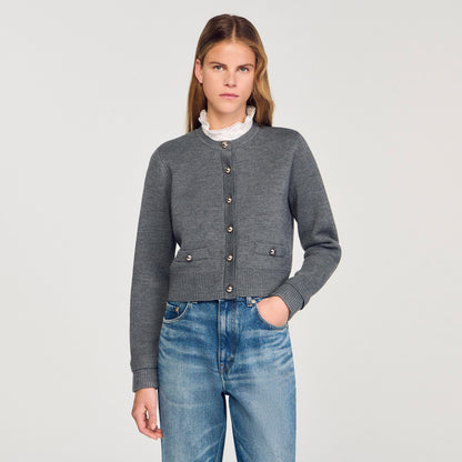 Cardigan with detachable ruffle collar | Sandro