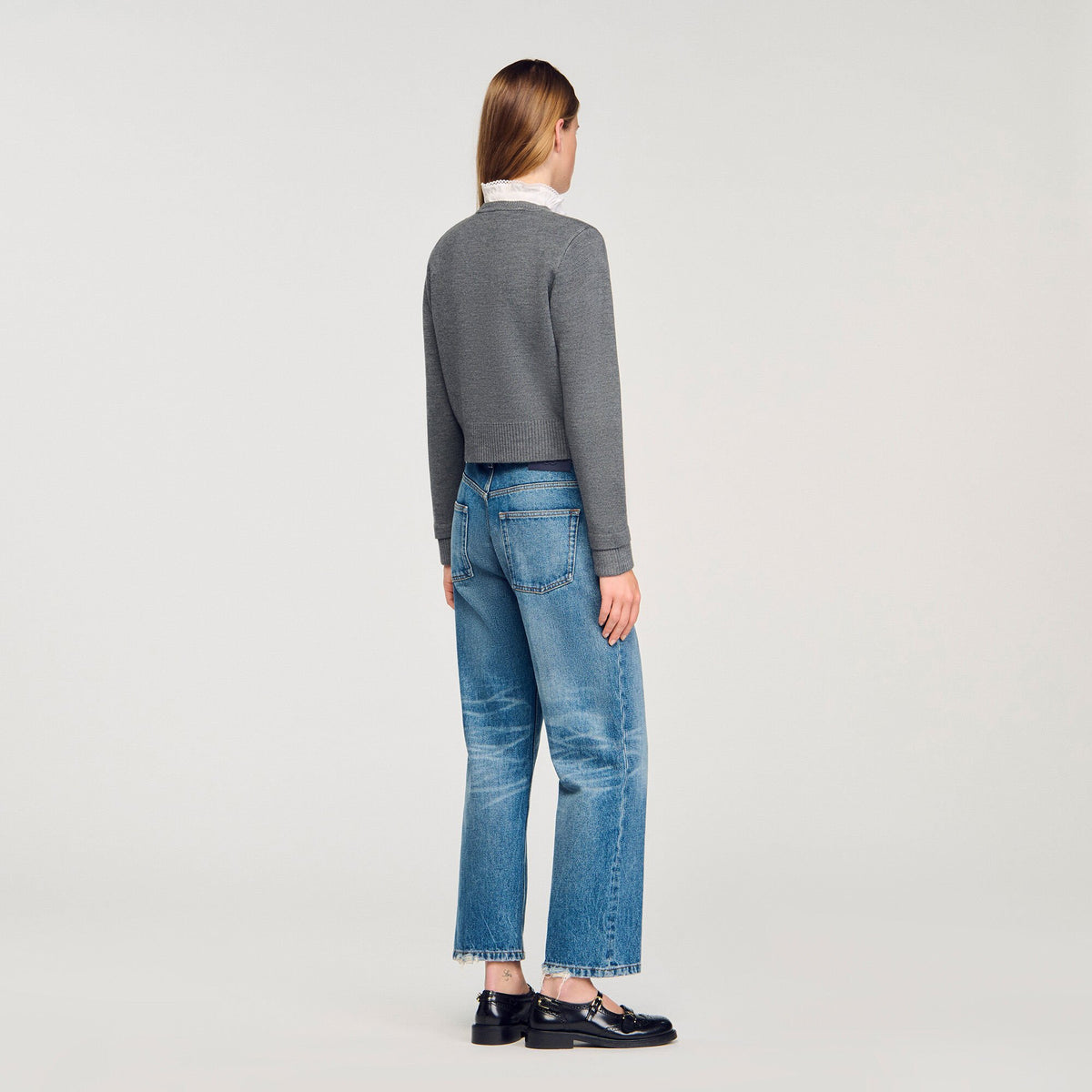 Cardigan with detachable ruffle collar | Sandro