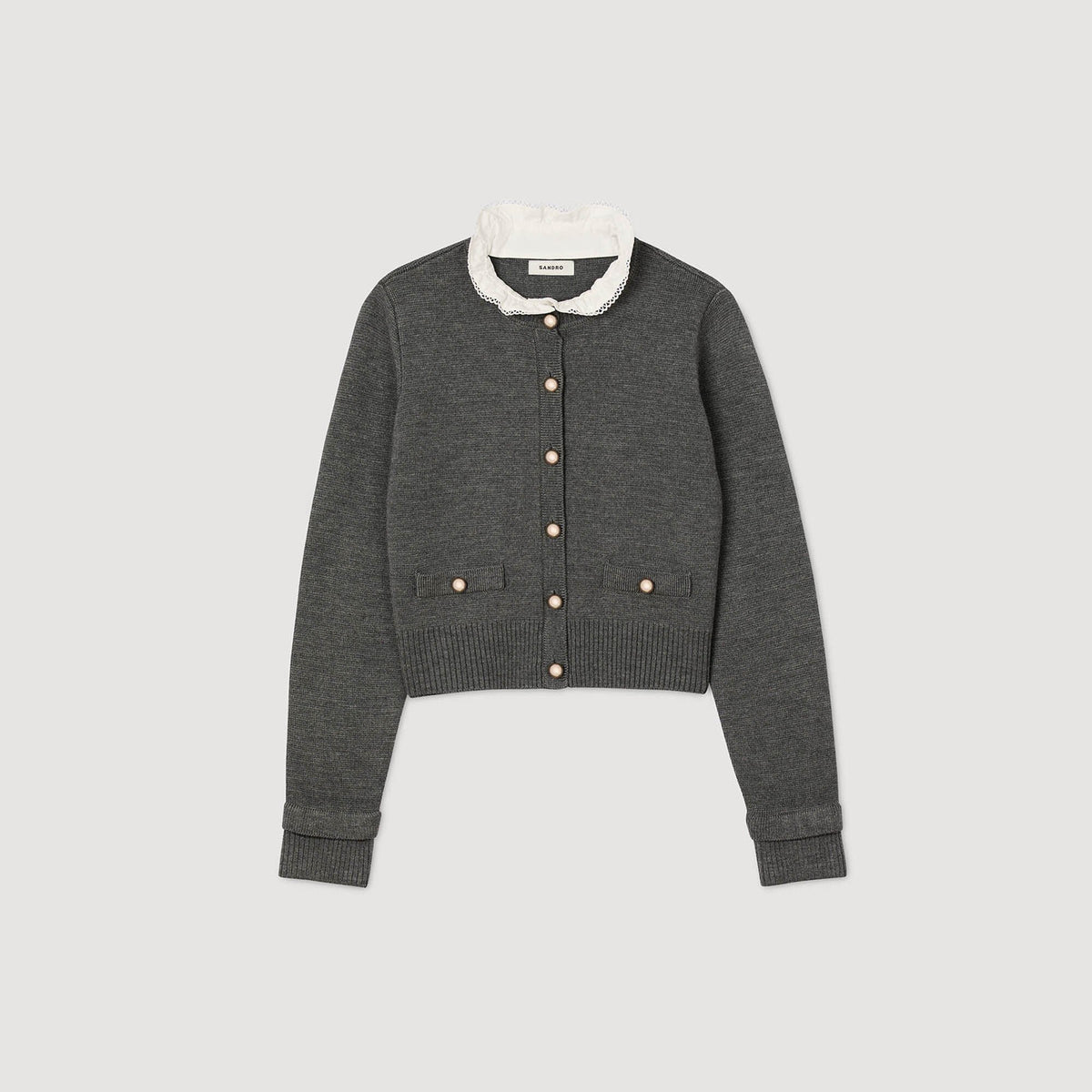 Cardigan with detachable ruffle collar | Sandro