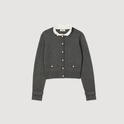 Cardigan with detachable ruffle collar | Sandro