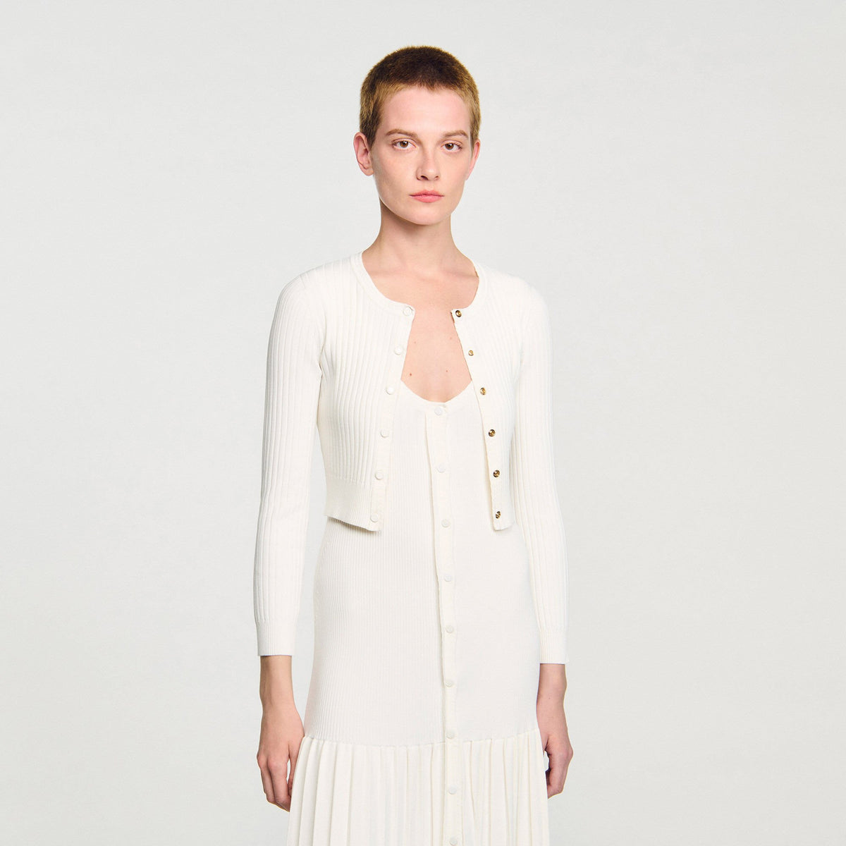 Cropped rib knit cardigan | Sandro