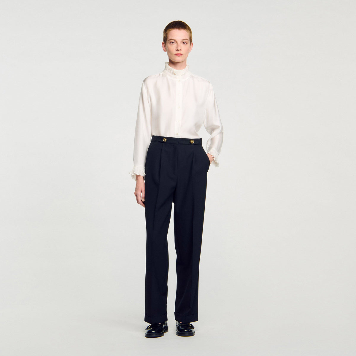 Silk shirt with gathered collar | Sandro