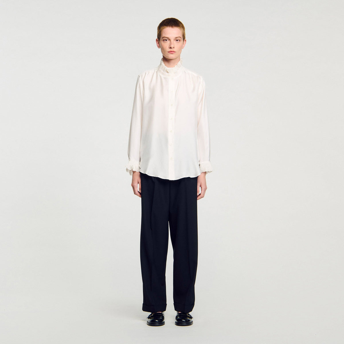 Silk shirt with gathered collar | Sandro