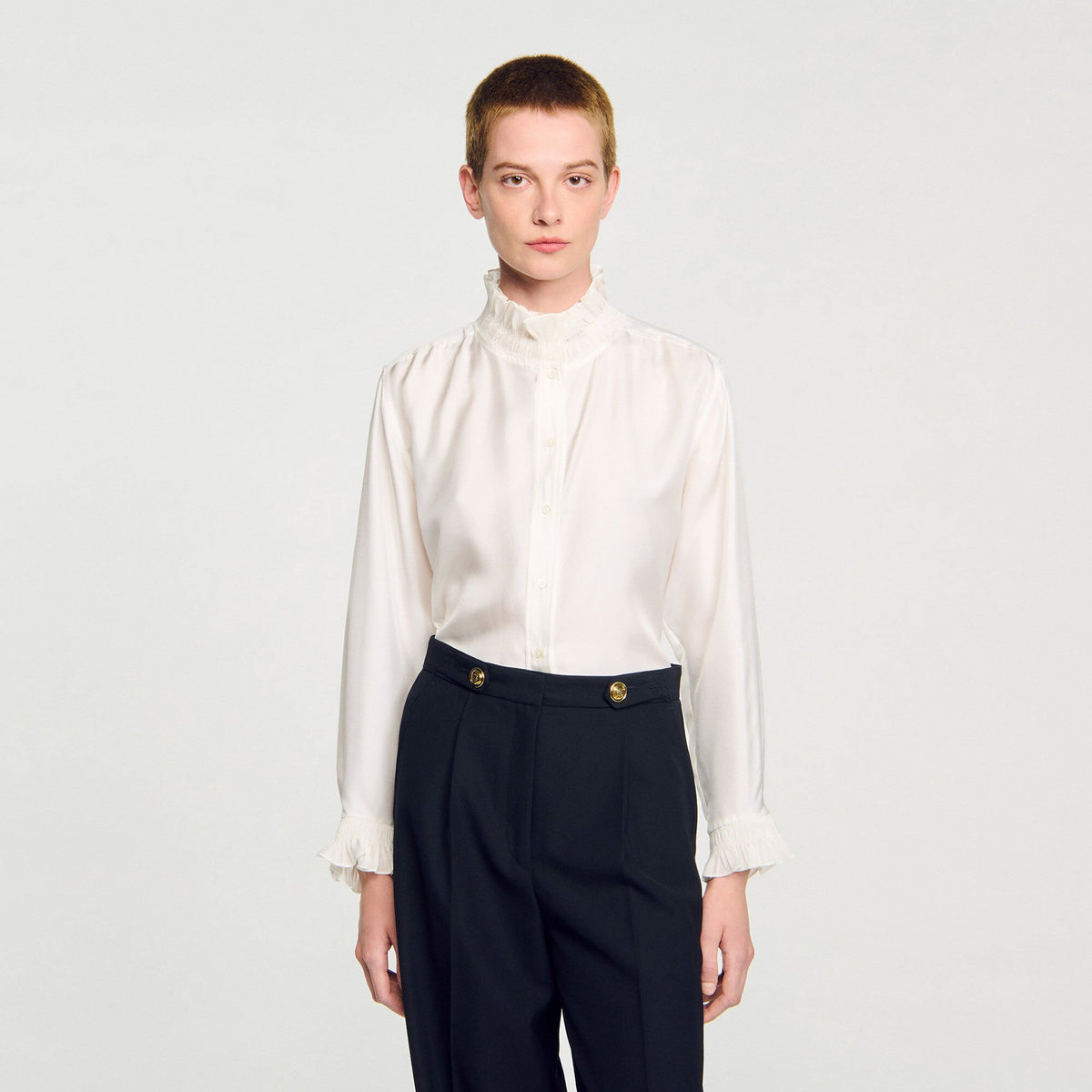 Silk shirt with gathered collar | Sandro