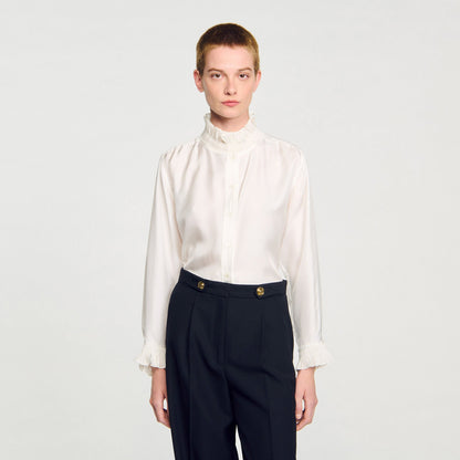 Silk shirt with gathered collar | Sandro