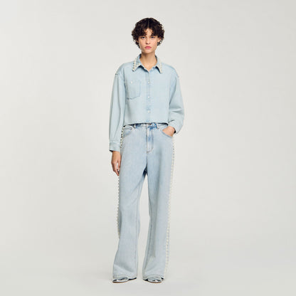 Denim shirt with beaded collar | Sandro