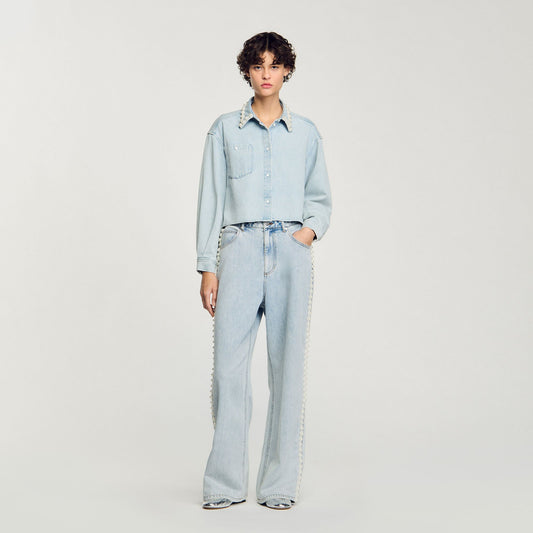 Denim shirt with beaded collar | Sandro