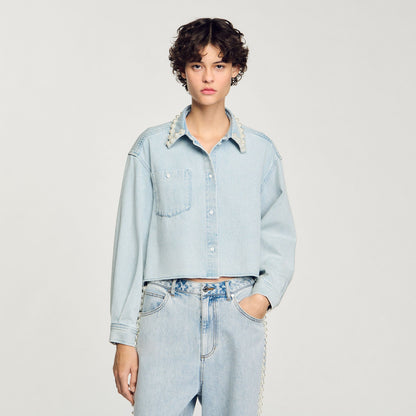 Denim shirt with beaded collar | Sandro