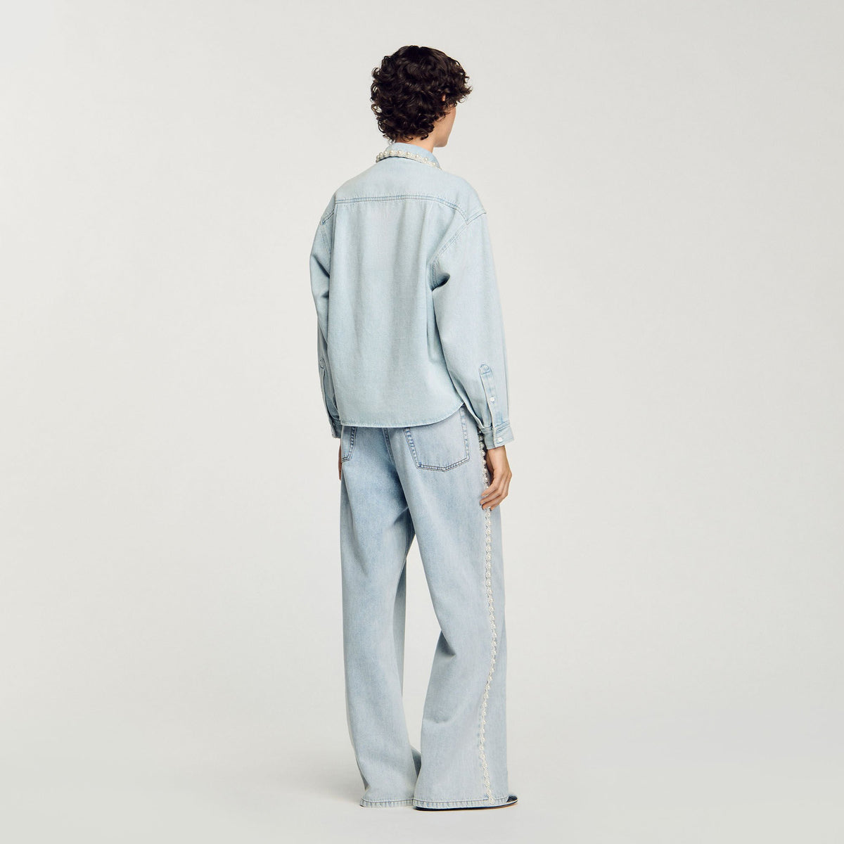Denim shirt with beaded collar | Sandro