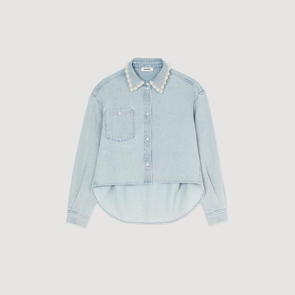 Denim shirt with beaded collar | Sandro