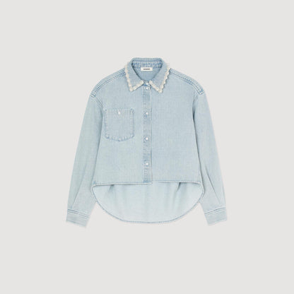 Denim shirt with beaded collar | Sandro