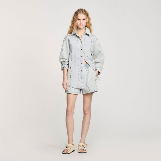 Denim shirt with rhinestones | Sandro