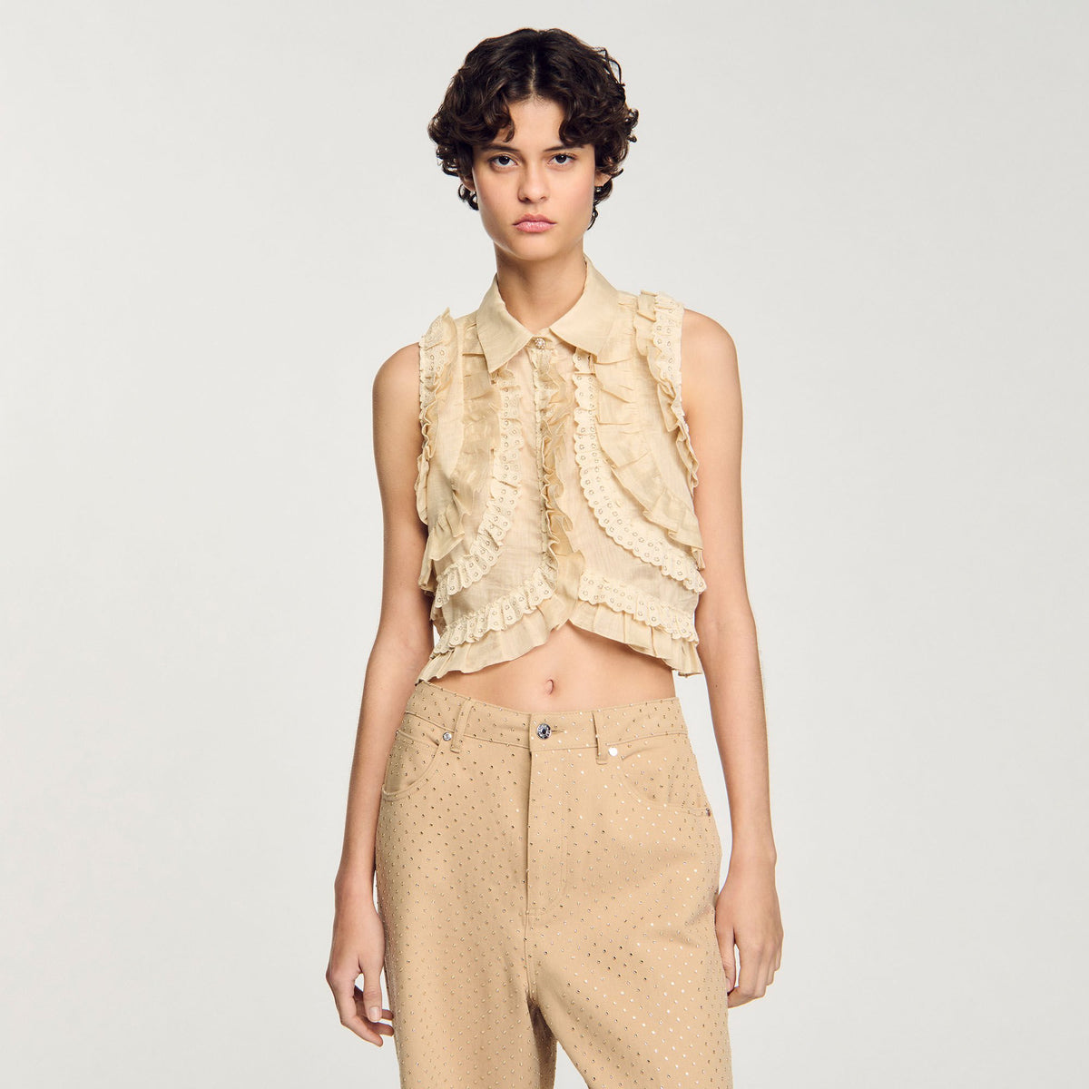 Ruffled cropped shirt | Sandro