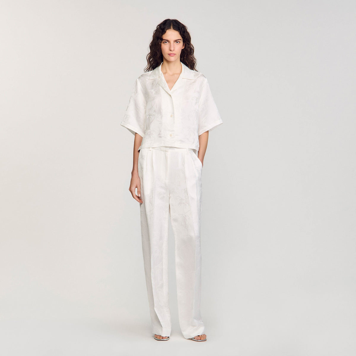 Cropped shirt with jacquard flowers | Sandro