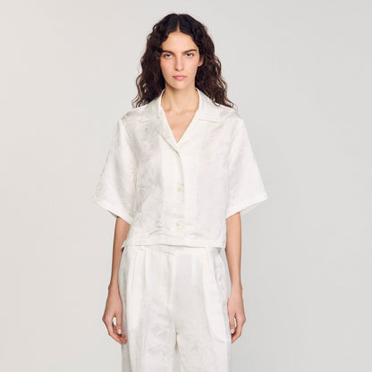 Cropped shirt with jacquard flowers | Sandro