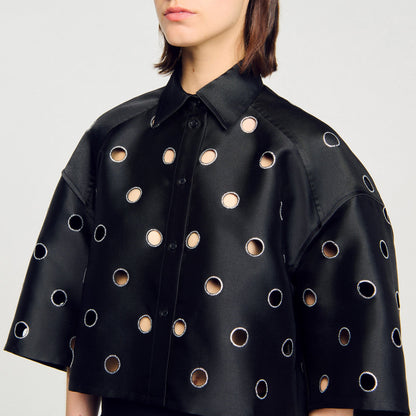 Oversized shirt with rhinestones holes | Sandro