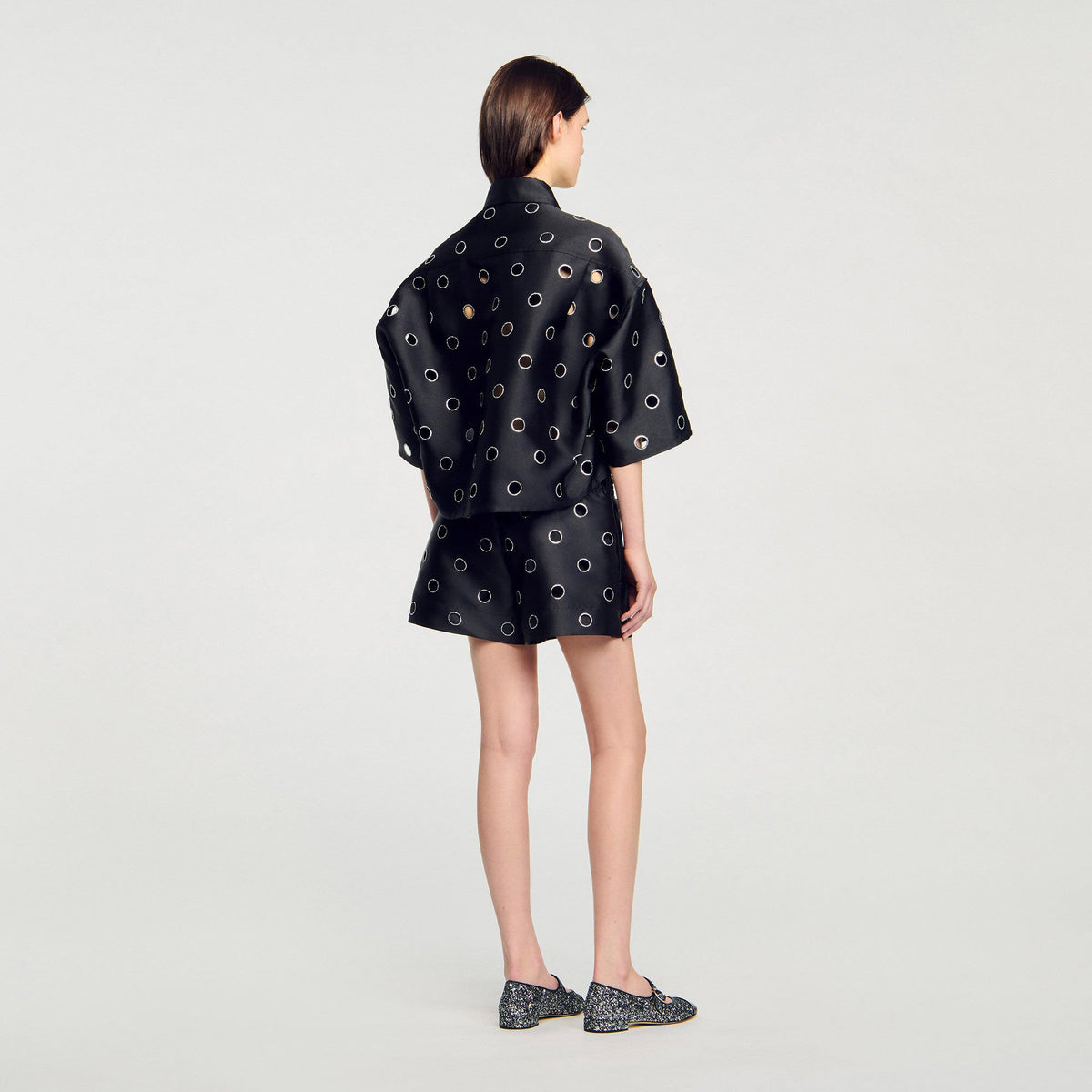 Oversized shirt with rhinestones holes | Sandro