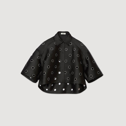 Oversized shirt with rhinestones holes | Sandro